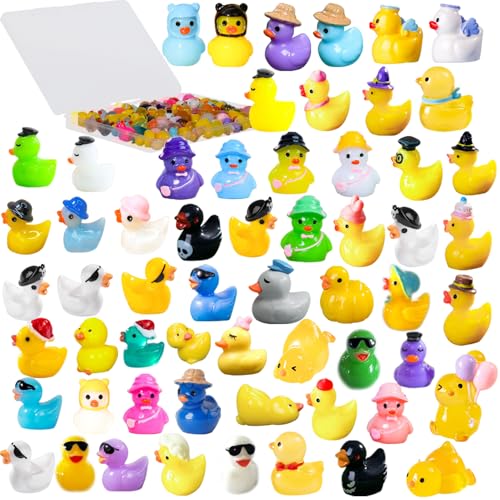U-Zimikee 70 Pcs Multicolor Mini Resin Ducks Tiny Ducks to Hide Little Ducks Figurines Small Miniature Ducks Figures Bulk for Fairy Garden Dollhouse Decoration Micro Landscape Ornament