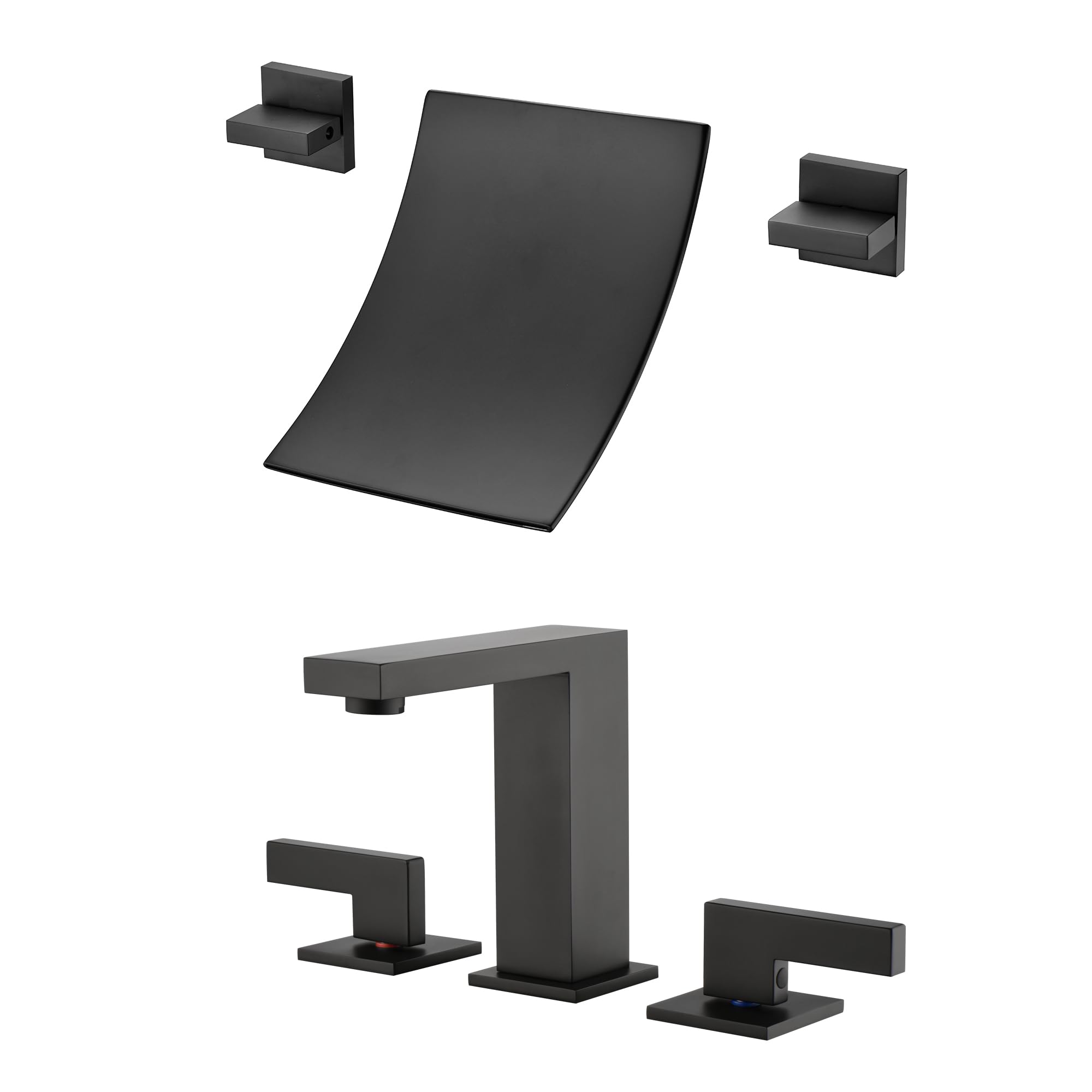 Hcfyauis Black Waterfall Tub Faucet 1248Dw + 8" Widspread Bathroom Faucet S1414s-Mb