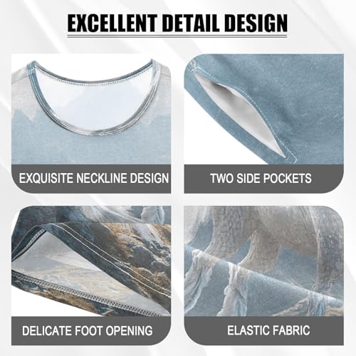 ALAZA White Horse Landscape Mountain Pajamas Set Short Sleeve Cotton Sleepwear Summer Pjs 2 Piece 5-14Y4