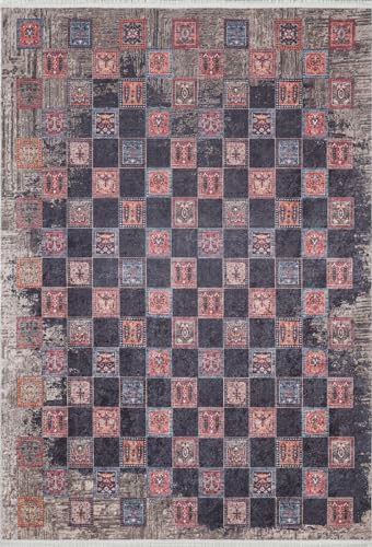 Mumbai Blue Non-Slip Washable Rug for Living Room & Bedroom