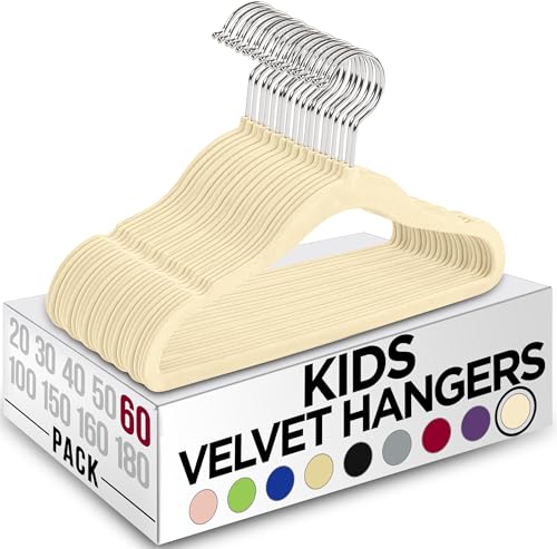 utopia home kids hangers velvet (60 pack) - 11 inch durable baby hangers for closet - perfect for toddler & non slip for everyday use (ivory)