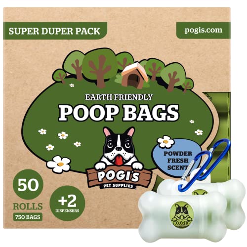 Pogi’s Dog Poo Bags – 750 Bags (50 Rolls) with 2 Dispensers – Biodegradable, Leak-Proof, Extra Strong