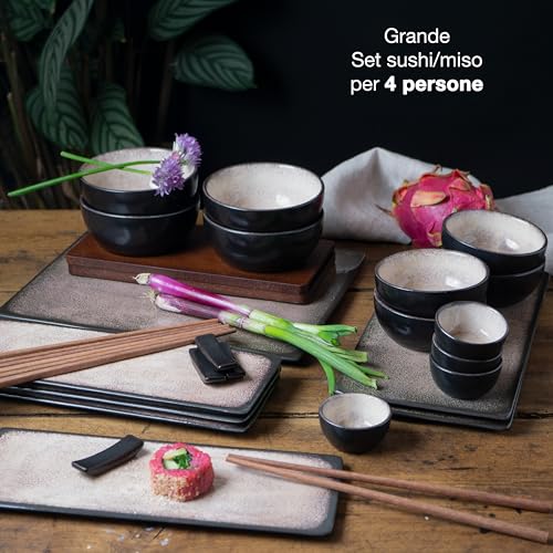 Moritz & Moritz Set Sushi Giapponese - Set Sushi per 4 Persone - 29 Pezzi - Set per Servire il Sushi con 3 Piatti per Sushi - 4x Piatti Sushi Giapponesi, Ciotola per Miso, Ciotoline e Bacchette - immagine 3