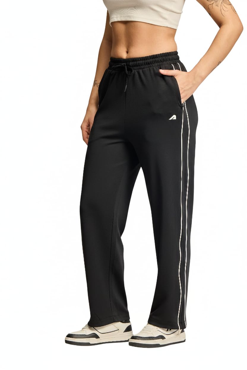 Boldfit Womens Track Pant Lightweight Pant for Women Wide Leg Loose Fit Casual Everydaywear Lower Pants for Woman Knitted Polyblend