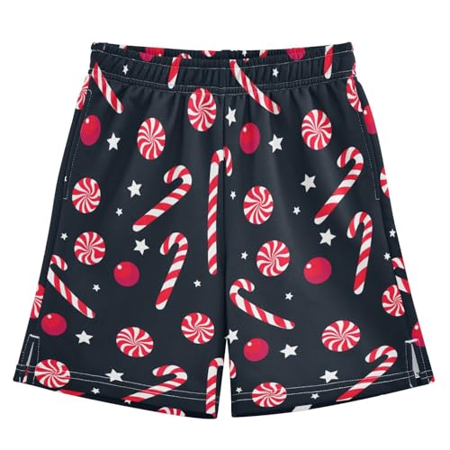 Candy Canes Athletic Shorts with Zipper Pockets, Youth Boys Athletic Running Shorts for Summer