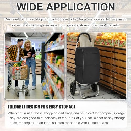 Einkaufswagen Tasche, Trolley Taschen Einkaufs Handwagen Tasche Ersatztasche Tasche für Einkaufstrolley Faltbare wasserdichte Oxford Stoff Aufbewahrungstasche 55x34x24cm Schwarz – Bild 8