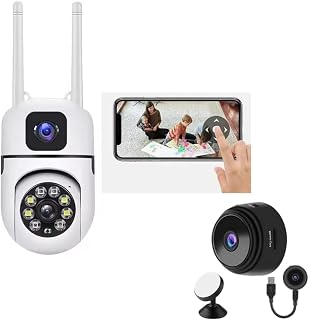 CAMERA DEKHO Mini Dual Lens/Screen 2in1 PTZ+Bullet 5+5MP Full HD 1920 Resolution WiFi Wireless Indoor Camera w/Color Night Price In India