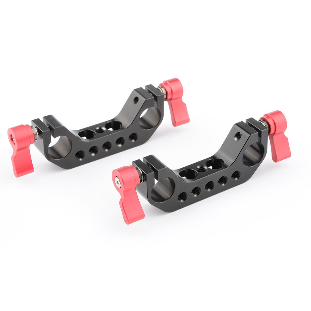 CAMVATE 15mm Rod Clamp with 1/4"-20 Thread for DLSR Camera Rig Cage Baseplate (Red)-2PCS - 1780