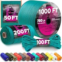TECEUM Paracord Rope 750 lb 1000ft / 200ft / 120ft / 100ft / 50ft String Parachute Cord for Camping, Survival, Outdoor Gear 35+ Colors Nylon Utility Rope Tactical Survival & Camping Kit