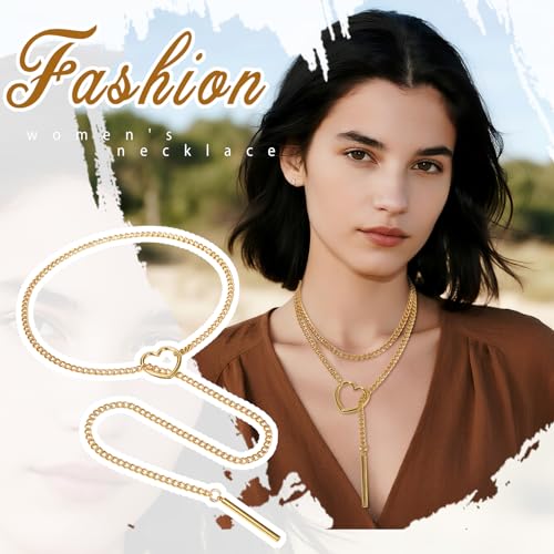 Pendentif coeur acier inoxydable avec chaîne longue réglable style punk - 5