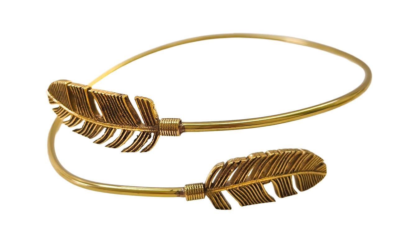 Fuschianet Accessories Gold Plated Bohemian Feather Leaf Brass Armlet Adjustable for Women and Girls 1 Piece