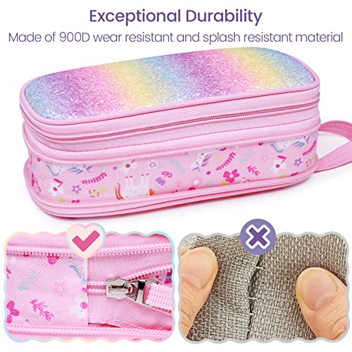 Image of Bagseri Pencil Case for Girls - Expandable Cute Kids Pencil Case | Wide Opening Pencil Pouch Organizer for School Supplies, Cute Kids Pencil Case for Girls, Glitter Pink Unicorn