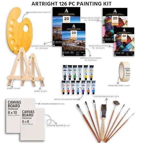 Image of 126 Pcs Painting Kit - All-in-One Art Set with Easels, Canvas Boards, Paints, Brushes, Palette, Paper - Complete Artist Supplies for Beginners, Kids & Adults