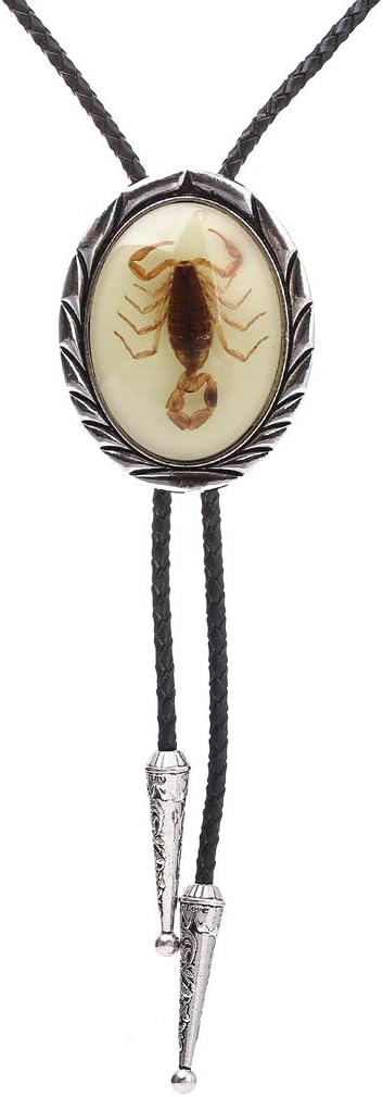 Bolo tie for Men- Unique Luminous Stone Native American White 3D Scorpion Animal Bolo ties Handmade, 2# Luminous, one