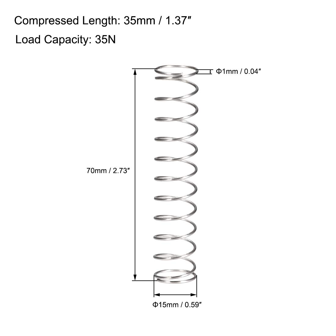 uxcell Compression Spring,304 Stainless Steel,15mm OD,1mm Wire Size,35mm Compressed Length,70mm Free Length,35N Load Capacity,Silver Tone,5pcs — Amazon image 3