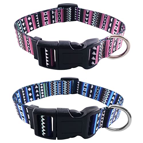 HACRAHO Collier pour Chien, 2 PCS Collier Réglable pour Chien avec Anneau en D Colliers de Chiot en Polyester pour Petits Chiens Chats, Bleu et Violet, M Cover