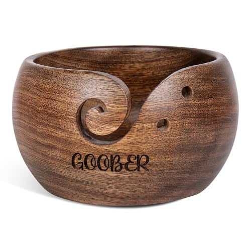 Image of Personalized Rosewood Yarn Bowl - Wooden Knitting & Crochet Bowl for Tangle-Free Yarn | Handmade Storage, Holder & Dispenser | Antique Finish Gift for Knitters & Crocheters