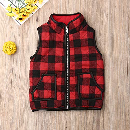 Toddlers Winter Warm Zip Up Tank Tops Kids Buffalo Plaid Christmas Jacket Vest Puffer Quilted Gilet for Boys Girls2