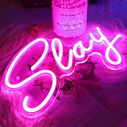 Image of SYLHOME Pink Slay LED Neon Light Sign Bar Man Cave Game Room Wall Decor USB | Cool Boys Girls Bedroom Game Room Wall Decor Neon Light Sign Club Pub Bar Game Center Birthday Decor, Night Light, 11.8 inchX8 inch