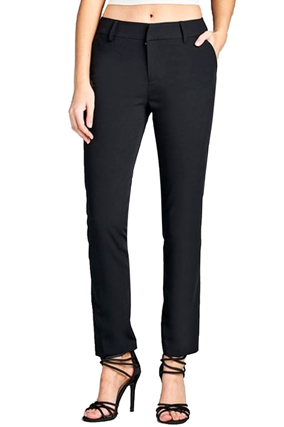 2LUV Womens Solid Casual Straight Leg Long Woven Pants Black M