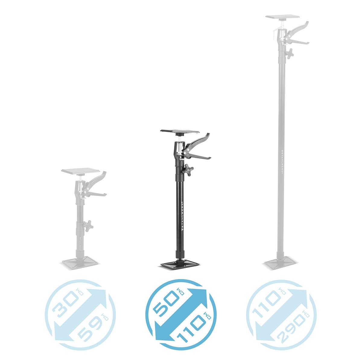STAHLWERK Teleskop-Stützstange 4er Set 50-110 cm mit 43 kg Tragkraft Montagestütze | Baustütze | Teleskopstütze | Türspanner | Deckenstütze | Spannstütze | Einhandstütze | Schnellspannstütze