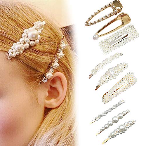 Foxcesd Pearl Hair Clips for Women Girls, 9pcs Faux Glitter Pearls Barrette Hairpin Hair Styling Headdress Styling Jewelry, Perfect Gift for Birthday, Wedding, Party etc (9pcs Gold)