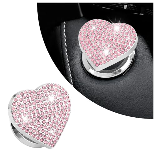 Bling Push Start Button Cover with Rhinestone,Heart Push to Start Button Cover for Car Decor,Diamond Engine Start Buttons Cover Car Accessories Interior for Women & Girl (Pink)