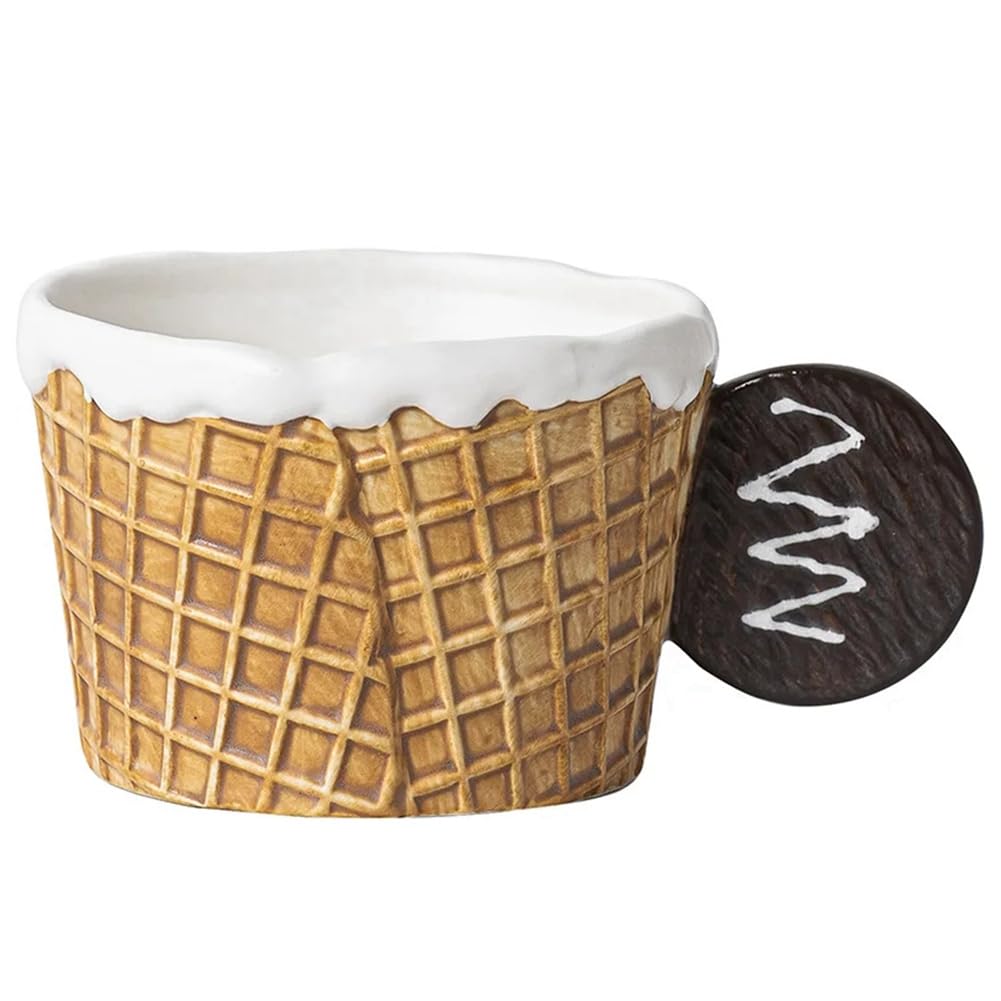 CTRLZS Cookie Water Cup Cute Ceramic Mug Home Breakfast Milk Cup, Brown,Round Handle