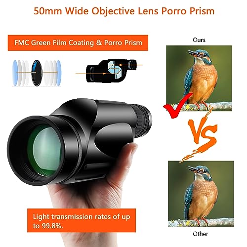 ToopMount Telescope 10-30x50 Monocular Diopter Focus Adjustable Fmc Green Film High Magnification Handheld Monoculars Waterproof Camping Bird Watching Compact Magnifying Optics Gift for Men Women - Image 4