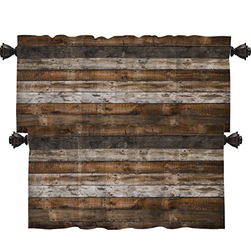 Shrahala Wood Rustic Color Kitchen Valances Half Window Curtain, Beach On Weathererd Wood Kitchen Valance For Window Ink Printing Kitchen Valances Curtains For Kitchen Decoration 52X18 Inch(2Pcs) #TOP5