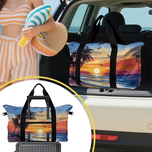 BIGCARJOB Hawaii Dusk Men Duffle Bags for Traveling, Large Duffel Bag Overnight Bags Carry On Foldable Garment Duffel Bag Multi-Pockets Tote Storage4