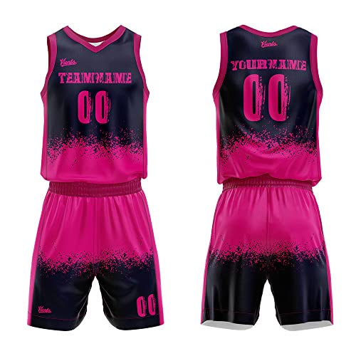 Custom Basketball Jersey for man women uniform Suit Kids Adults Personalized Jersey (Navy-Hot Pink)