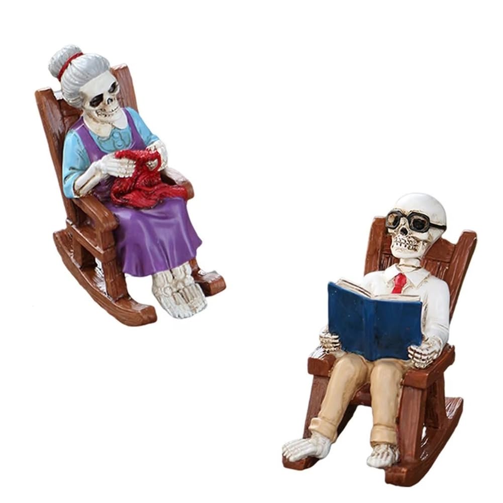 CTRLZS For Shelf Table Home Decor Resin Statue Skeleton Couple Figurines Rocking Chair Skull Sculpture Couple Reading Ornament