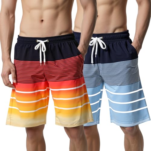 Recopilación de Ropa de baño para Hombre los 5 mejores. 41 Paquete de 2 Trajes de Baño Corto Hombre, Bañador Natación Corto de Secado Rápido, Shorts para Playa con Bolsillos y Cordón Ajustable, Transpirable y Cómodo, para Playa,...