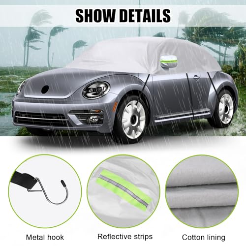 Image of Car Cover Waterproof Replacement for 1998-2019 VW Beetle, Sunproof Half Car Cover, Half Garage UV Resistant Half Car Cover Dustproof Snowproof Outdoor Indoor