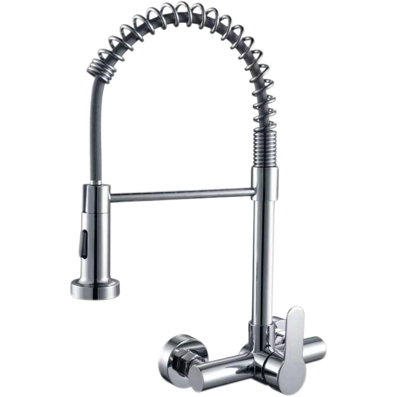 Grifo Fregadero Pared Acero Inoxidable Cepillado Cuello de Cisne Grifos Cocina Fregadero Extensible Muelle,Cepillado