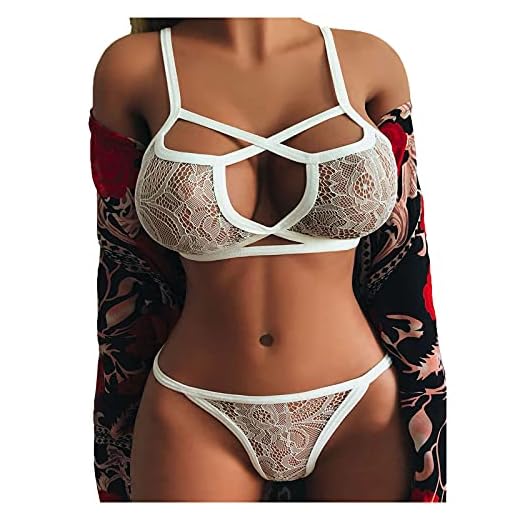 Zilosconcy Ropa interior Mujer Sexy Encaje Sujetador Jaula Elástico tiras Ahuecadas Conjunto de sujetador Bustier Atractiva Tanga Bragas Ropa Dormir Pijamas