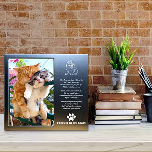 Joeziton Cat Memorial Gift (Opts) Personalized Metal Wood - Pet Memorial Picture Frame 4X6 For Loss Of Cats. (02S) #TOP1