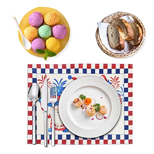 4Th Of July Placemats Set Of 6, Patriotic American Gnomes Usa Flag Placemat, Non-Slip Cotton-Linen Place Mats Heat Resistant Table Mats For Independence Day Home Kitchen Table Party Decor #TOP5