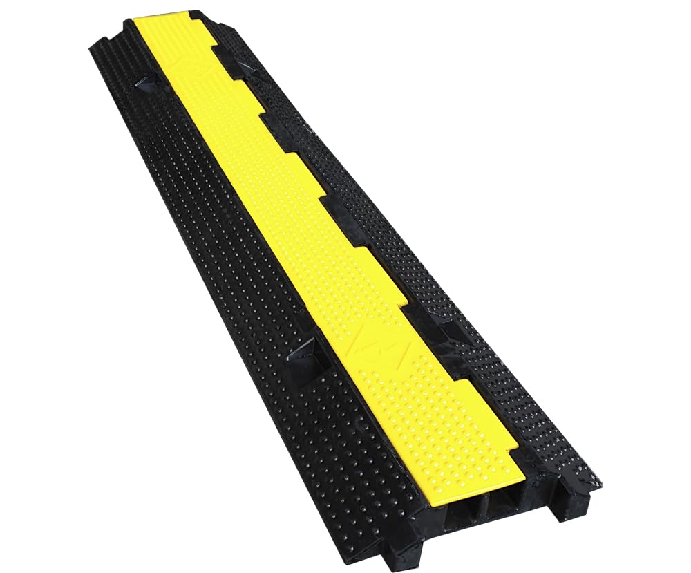 ADO - Pasacables de Suelo de Caucho Doble Vía 100x25x4 cm | Protector de Cables para Suelo Exterior, Antideslizante, Resistente a la Intemperie | Negro, 1-Protector de Cable, Caucho