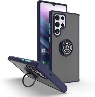 RankOne For Samsung Galaxy S24 Ultra (6.8") Case, Ring Bracket Magnetic Suction Base Matte Transparent Mobile Phone Case - Royal Blue