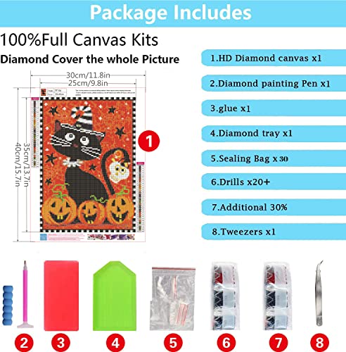 Bogviap 5D Diamond Painting Kits Halloween, Cat Pumpkin Diamond Art, Crystal Embroidery Art Craft,For Home Wall Decoration 12X16 Inch #TOP3