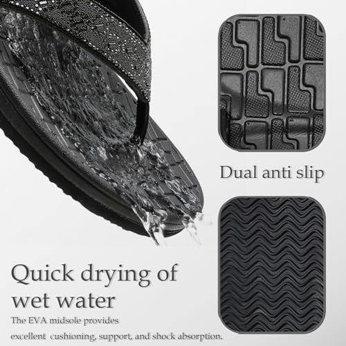 Guyarns Flip Flops Arch Support for Women,Womens Flip Flops with Rhinestone Summer Beach Comfy Thick Slides Sandals4