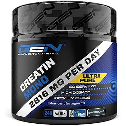 Creatin - 240 vegane Kapseln - Hochdosiert mit 3200 mg Kreatin-Monohydrat pro Tag - Premium: Ultrafein + Mesh-Faktor von 200 - Laborgeprüft - Vegan Cover