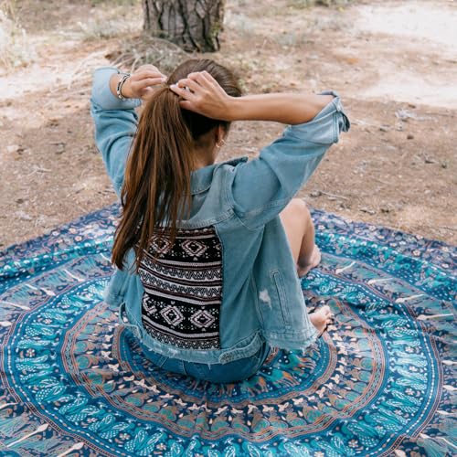 MOMOMUS Wandteppich Mandala - 100% Baumwolle, Bunt, Orientalische Designs - Ideal als Wandtuch Mandala, Indischer Wandbehang aus Stoff und Wandteppich Boho - Blau, 210x230 cm