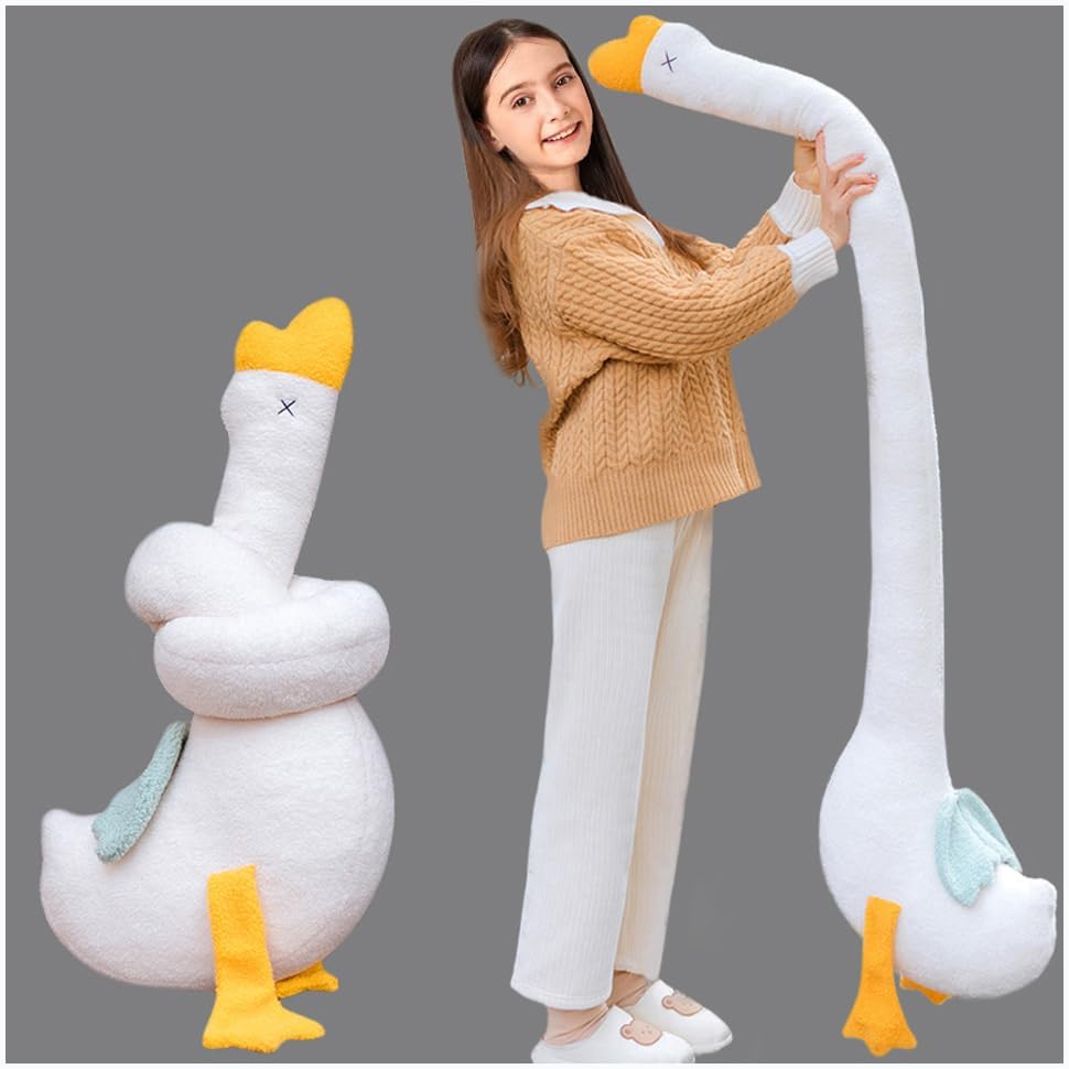 Long Neck White Goose Stuffed Big Pillow Ultra-Soft Plush Swan with Long Neck,Cuddly Long Duck Plushie Cushion Decor Gifts/55''