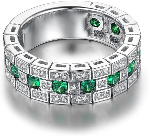 ENDLESSNESS & ETERNITY Green Emerald CZ Cubic Zirconia Half Eternity Wedding Band Ring 14K Gold Plated Chunky Statment Band Ring - Image 5