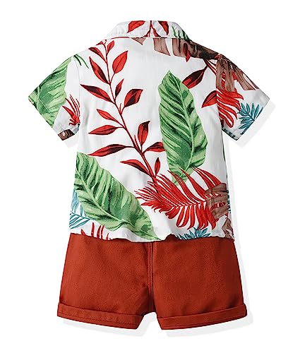 Image of Toddler Baby Boy Summer Clothes Set Floral Shirt Bow-tie Shorts Hawaiian Outfit