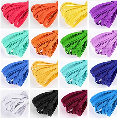 Color Elastic Bands for Sewing, 16 Rolls 3 Yards Length 1/4 Inch Flat Braided Elastic Cord/String for Sewing Craft DIY Color Elastic Bands for Sewing, 16 Rolls 3 Yards Length 1/4 Inch Flat Braided Elastic Cord/String for Sewing Craft DIY