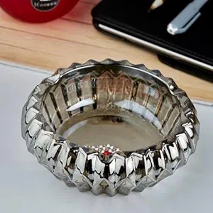 Kookee Glass Ashtray for Cigarettes, Tabletop Crystal Ashtray and Modern Decoration for Home Office Bar Restaurant Indoor Outdoor, Transparent Brown (10744)